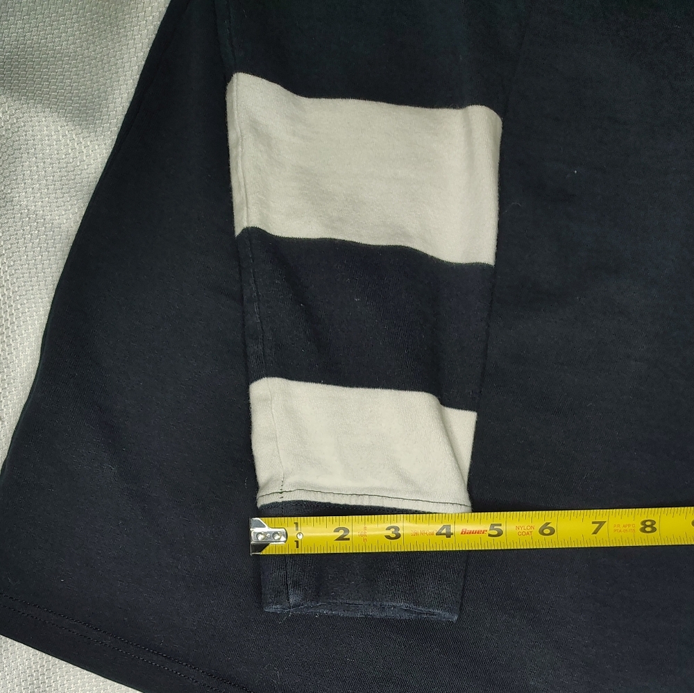Navy and White Striped Long Sleeve ZARA Polo Shirt - Picture 8 of 9